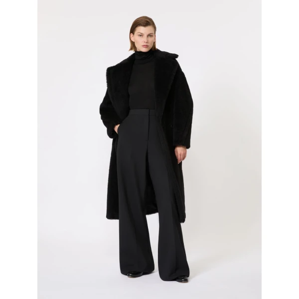 Max Mara Tedgirl Alpaca and Wool Teddy Bear Icon Coat in Black | Wool Coat | Coveti