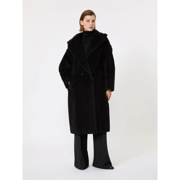 Max Mara Tedgirl Alpaca and Wool Teddy Bear Icon Coat in Black | Wool Coat | Coveti