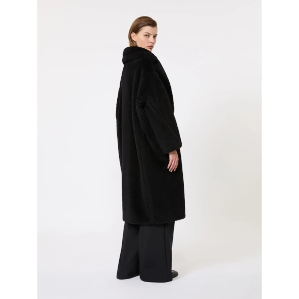 Max Mara Tedgirl Alpaca and Wool Teddy Bear Icon Coat in Black | Wool Coat | Coveti