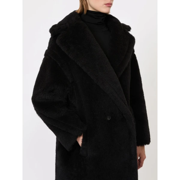 Max Mara Tedgirl Alpaca and Wool Teddy Bear Icon Coat in Black | Wool Coat | Coveti