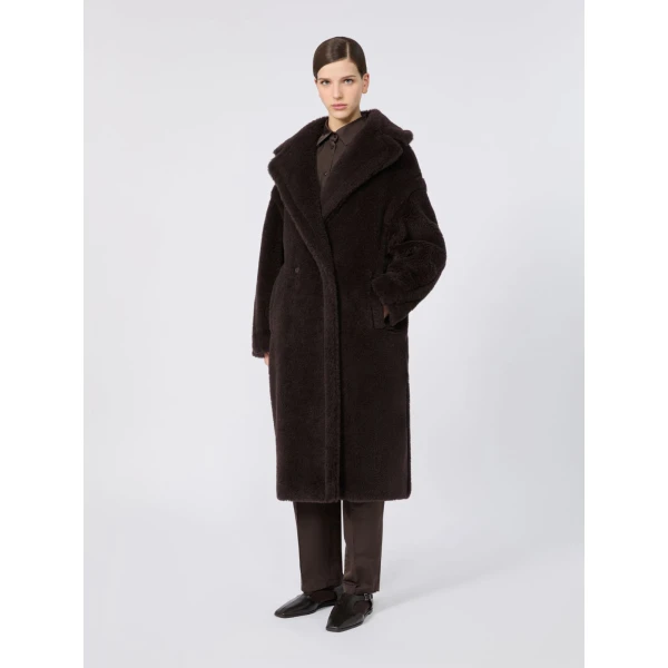 Max Mara Tedgirl Alpaca and Wool Teddy Bear Icon Coat in Dark Brown | Wool Coat | Coveti