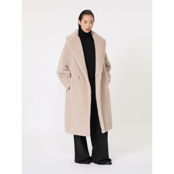 Max Mara Tedgirl Alpaca and Wool Teddy Bear Icon Coat in Sand | Wool Coat | Coveti