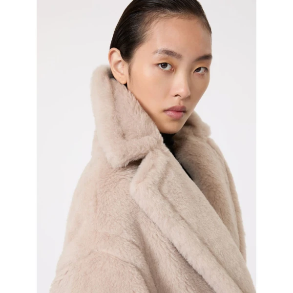 Max Mara Tedgirl Alpaca and Wool Teddy Bear Icon Coat in Sand | Wool Coat | Coveti