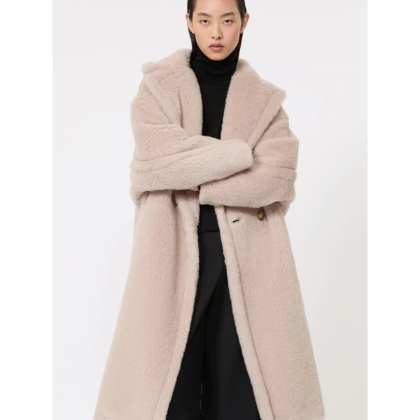 Max Mara Tedgirl Alpaca and Wool Teddy Bear Icon Coat in Sand | Wool Coat | Coveti