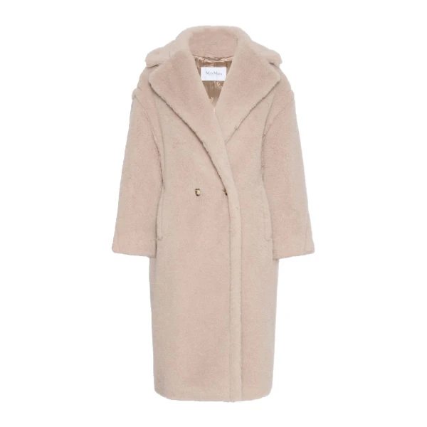 Max Mara Tedgirl Alpaca and Wool Teddy Bear Icon Coat in Sand | Wool Coat | Coveti