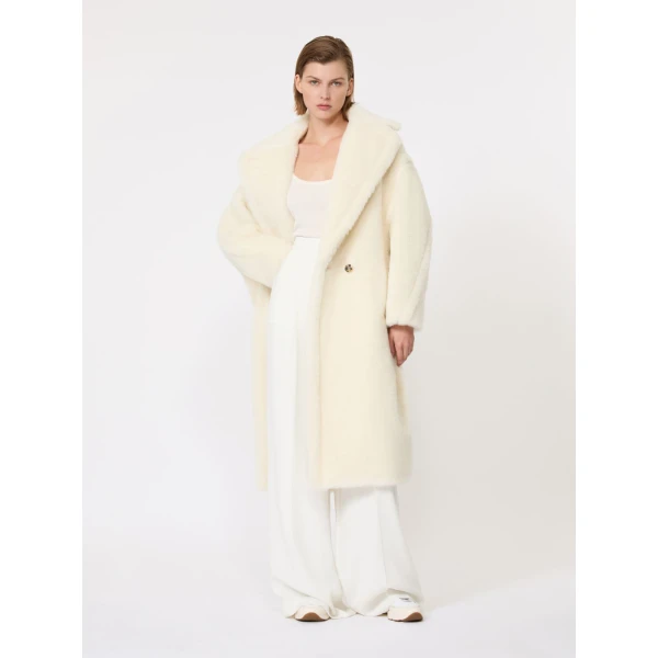 Max Mara Tedgirl Alpaca and Wool Teddy Bear Icon Coat in White | Wool Coat | Coveti