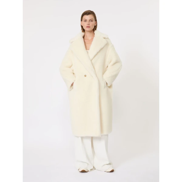 Max Mara Tedgirl Alpaca and Wool Teddy Bear Icon Coat in White | Wool Coat | Coveti