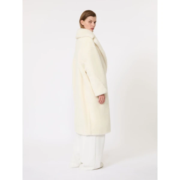 Max Mara Tedgirl Alpaca and Wool Teddy Bear Icon Coat in White | Wool Coat | Coveti