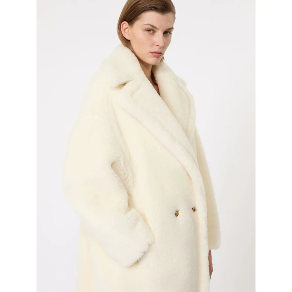 Max Mara Tedgirl Alpaca and Wool Teddy Bear Icon Coat in White | Wool Coat | Coveti