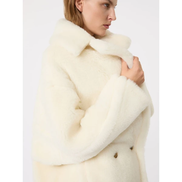 Max Mara Tedgirl Alpaca and Wool Teddy Bear Icon Coat in White | Wool Coat | Coveti