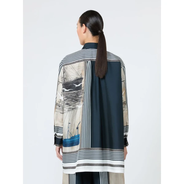 Max Mara Teglia Oversized Printed Silk Shirt in Stone Grey | Shirts | Coveti