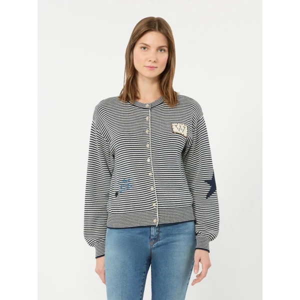Max Mara Teiera Inlay Cotton Cardigan in Navy | Cardigan | Coveti