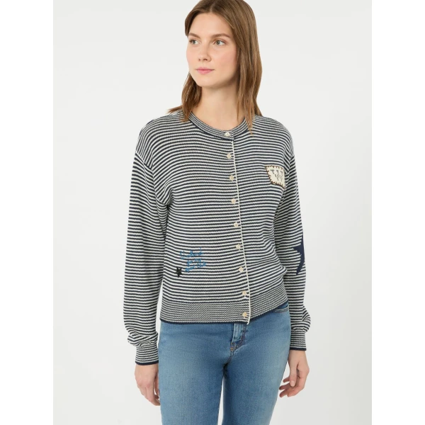 Max Mara Teiera Inlay Cotton Cardigan in Navy | Cardigan | Coveti