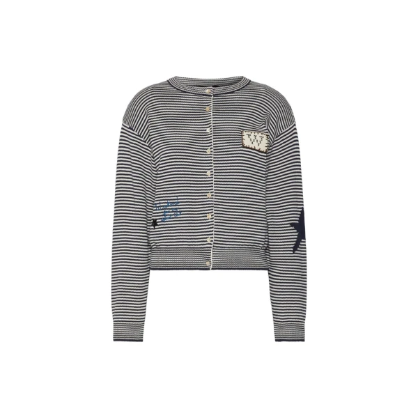 Max Mara Teiera Inlay Cotton Cardigan in Navy | Cardigan | Coveti