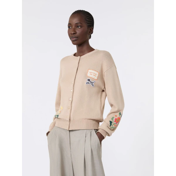 Max Mara Teiera Inlay Cotton Cardigan in Sand | Cardigan | Coveti