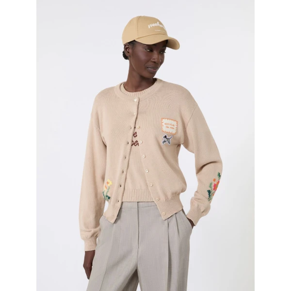 Max Mara Teiera Inlay Cotton Cardigan in Sand | Cardigan | Coveti