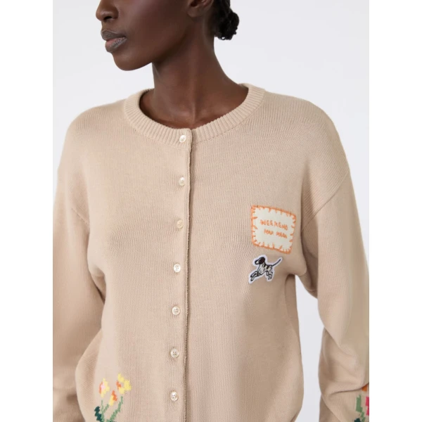 Max Mara Teiera Inlay Cotton Cardigan in Sand | Cardigan | Coveti