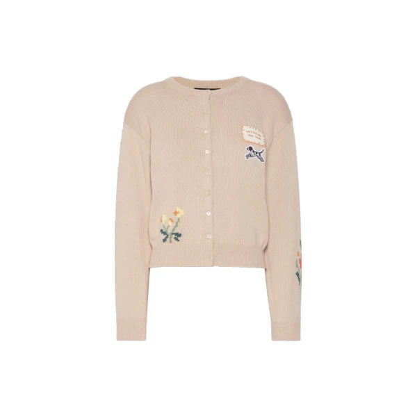 Max Mara Teiera Inlay Cotton Cardigan in Sand | Cardigan | Coveti