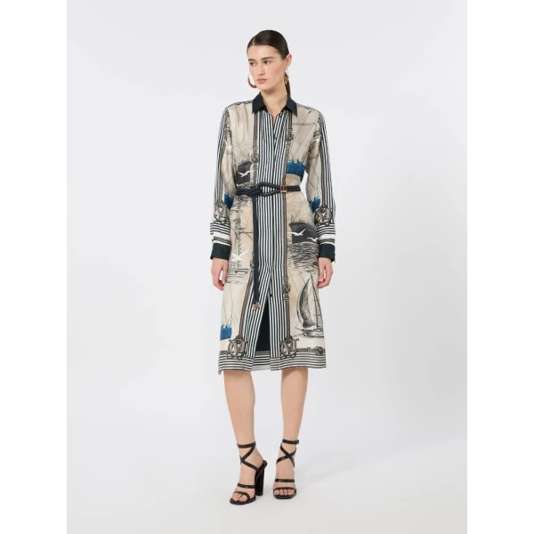 Max Mara Teismo Printed Silk Twill Shirt Dress in Stone Grey | Shirtdress | Coveti