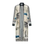 Max Mara Teismo Printed Silk Twill Shirt Dress in Stone Grey | Shirtdress | Coveti