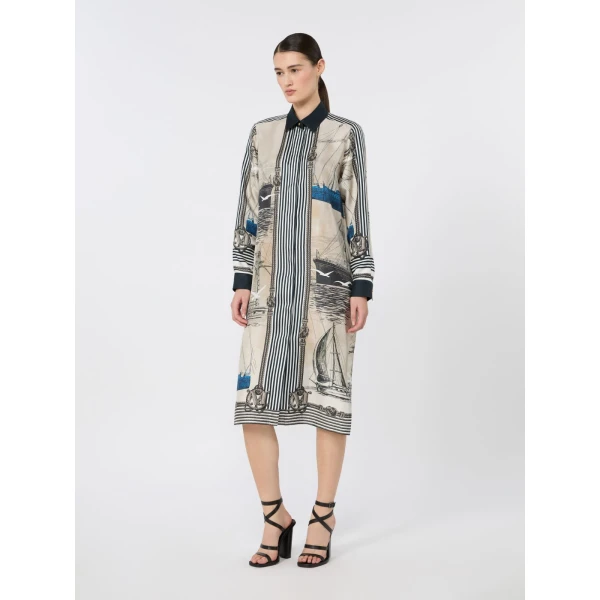 Max Mara Teismo Printed Silk Twill Shirt Dress in Stone Grey | Shirtdress | Coveti
