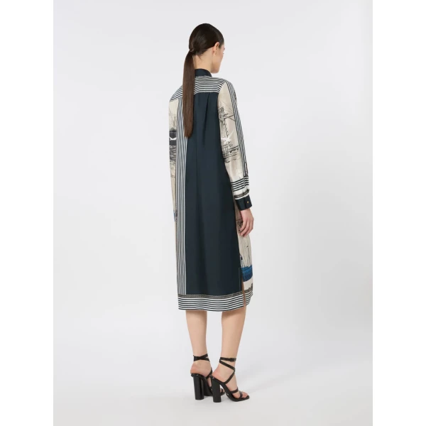 Max Mara Teismo Printed Silk Twill Shirt Dress in Stone Grey | Shirtdress | Coveti