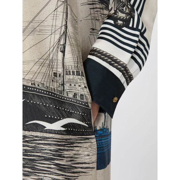 Max Mara Teismo Printed Silk Twill Shirt Dress in Stone Grey | Shirtdress | Coveti