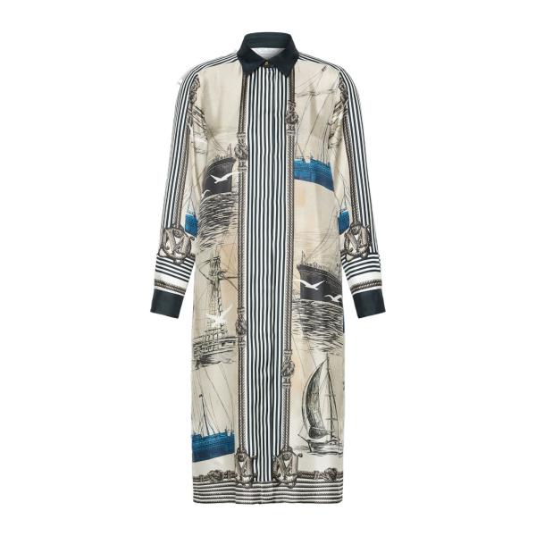 Max Mara Teismo Printed Silk Twill Shirt Dress in Stone Grey | Shirtdress | Coveti