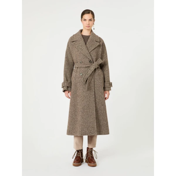 Max Mara Tema Long Wool-Blend Tweed Coat in Brown | Wool Coat | Coveti
