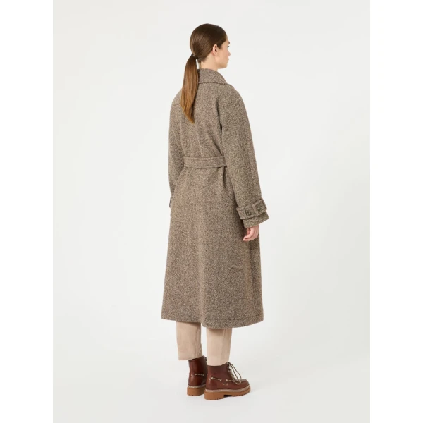 Max Mara Tema Long Wool-Blend Tweed Coat in Brown | Wool Coat | Coveti