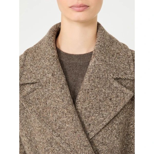 Max Mara Tema Long Wool-Blend Tweed Coat in Brown | Wool Coat | Coveti