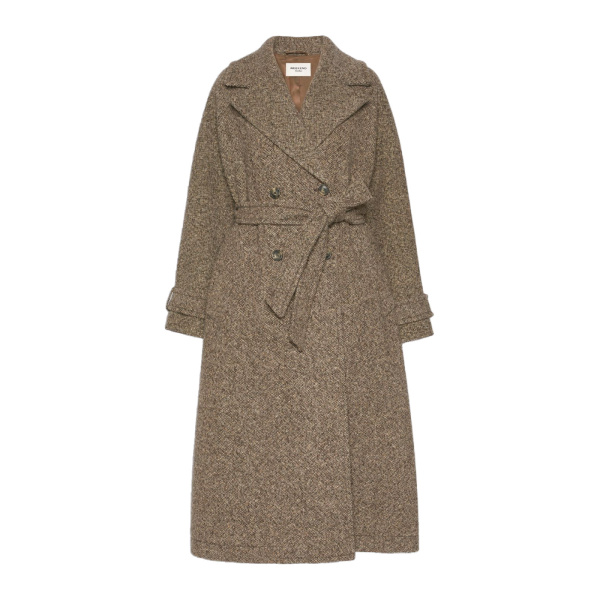 Max Mara Tema Long Wool-Blend Tweed Coat in Brown | Wool Coat | Coveti
