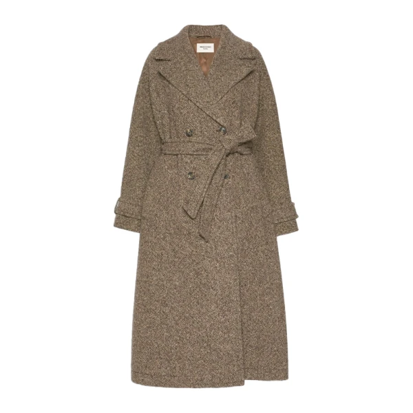 Max Mara Tema Long Wool-Blend Tweed Coat in Brown | Wool Coat | Coveti