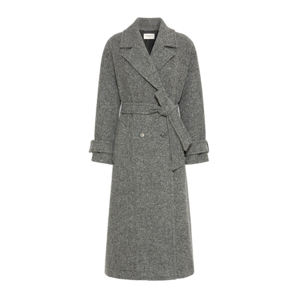 Max Mara Tema Long Wool-Blend Tweed Coat in Dark Grey | Wool Coat | Coveti