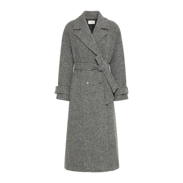 Max Mara Tema Long Wool-Blend Tweed Coat in Dark Grey | Wool Coat | Coveti