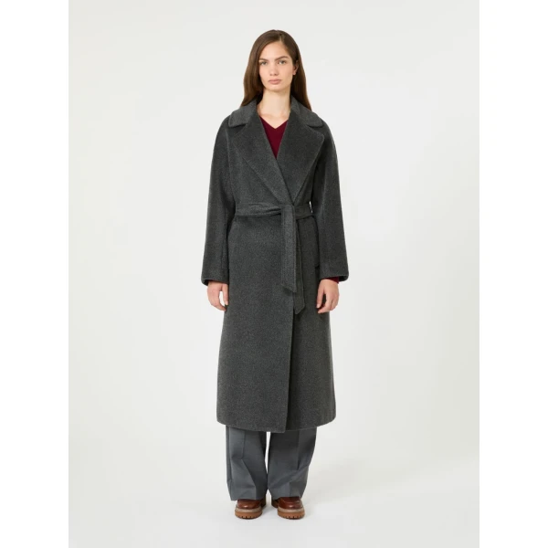 Max Mara Tempera Wool and Alpaca Teddy Coat in Dark Grey | Wool Coat | Coveti