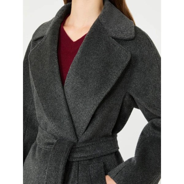Max Mara Tempera Wool and Alpaca Teddy Coat in Dark Grey | Wool Coat | Coveti