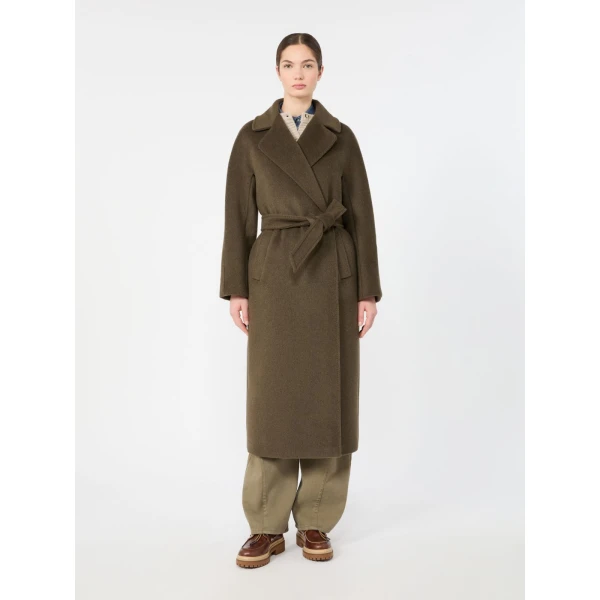 Max Mara Tempera Wool and Alpaca Teddy Coat in Khaki | Wool Coat | Coveti