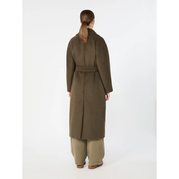 Max Mara Tempera Wool and Alpaca Teddy Coat in Khaki | Wool Coat | Coveti