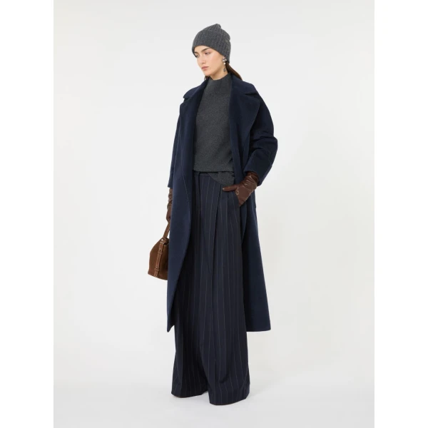 Max Mara Tempera Wool and Alpaca Teddy Coat in Navy | Wool Coat | Coveti
