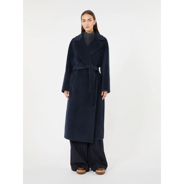 Max Mara Tempera Wool and Alpaca Teddy Coat in Navy | Wool Coat | Coveti
