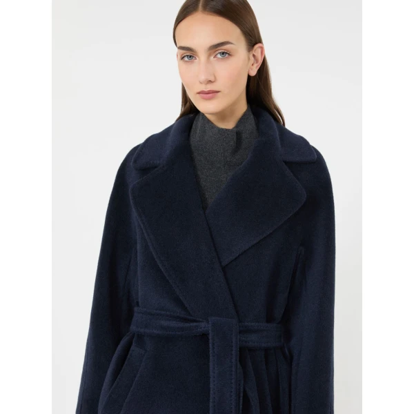 Max Mara Tempera Wool and Alpaca Teddy Coat in Navy | Wool Coat | Coveti