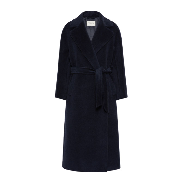 Max Mara Tempera Wool and Alpaca Teddy Coat in Navy | Wool Coat | Coveti