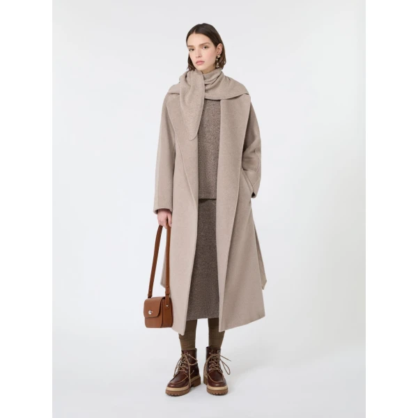 Max Mara Tempera Wool and Alpaca Teddy Coat in Sand | Wool Coat | Coveti
