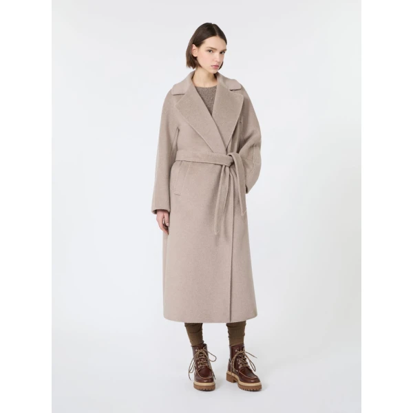 Max Mara Tempera Wool and Alpaca Teddy Coat in Sand | Wool Coat | Coveti
