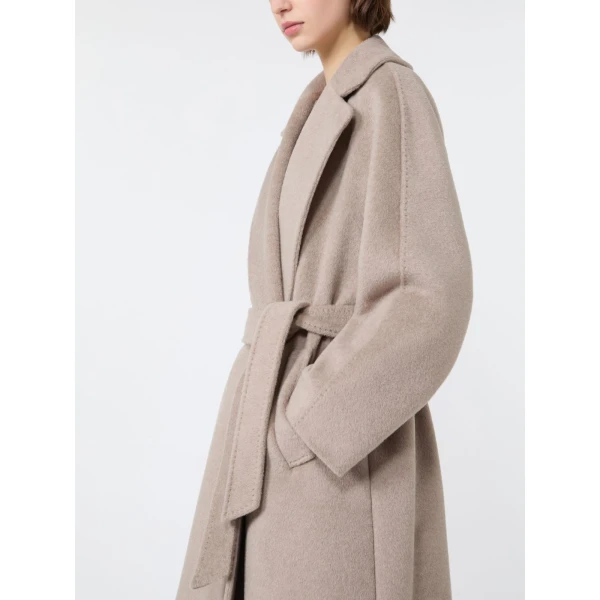 Max Mara Tempera Wool and Alpaca Teddy Coat in Sand | Wool Coat | Coveti