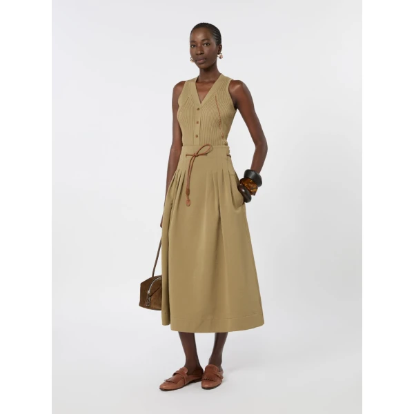 Max Mara Tempio Pleated Cotton Ottoman Skirt in Khaki | Pleated Skirts | Coveti