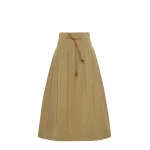 Max Mara Tempio Pleated Cotton Ottoman Skirt in Khaki | Pleated Skirts | Coveti