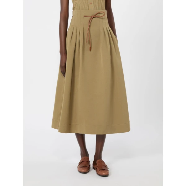 Max Mara Tempio Pleated Cotton Ottoman Skirt in Khaki | Pleated Skirts | Coveti