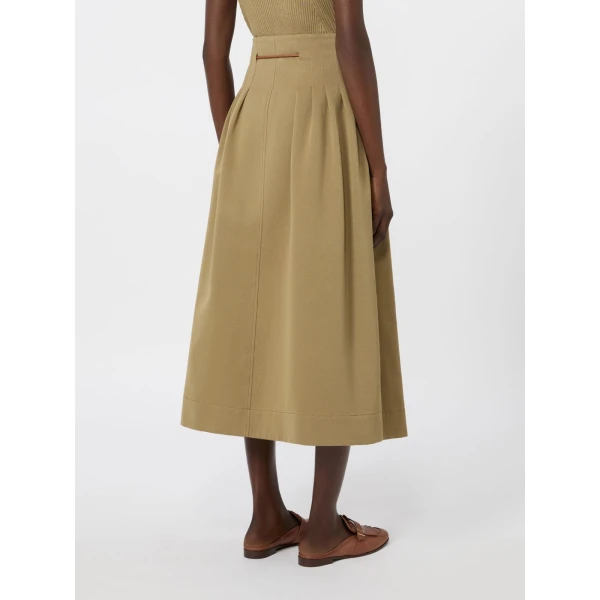 Max Mara Tempio Pleated Cotton Ottoman Skirt in Khaki | Pleated Skirts | Coveti